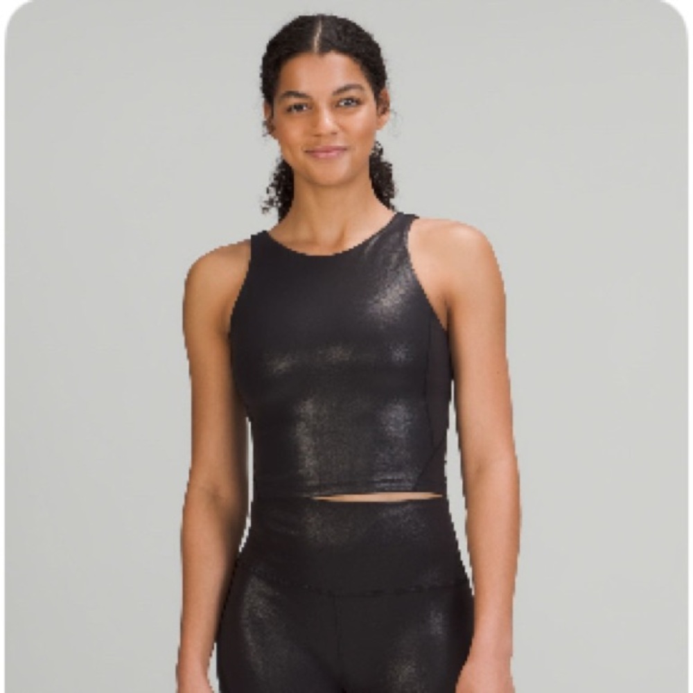 Lululemon align high neck cropped tank radiate foil print black sz 0 GUC
